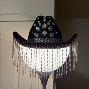Black Rhinestone Cowboy Hat with Fringe
